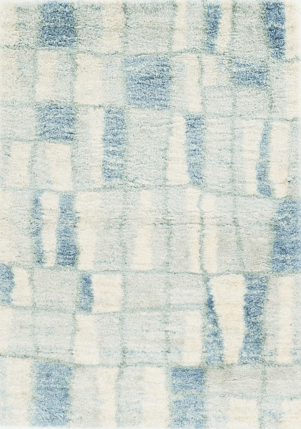 5'X8' Ivory Blue Machine Woven Abstract Blocks Indoor Area Rug - 99fab 