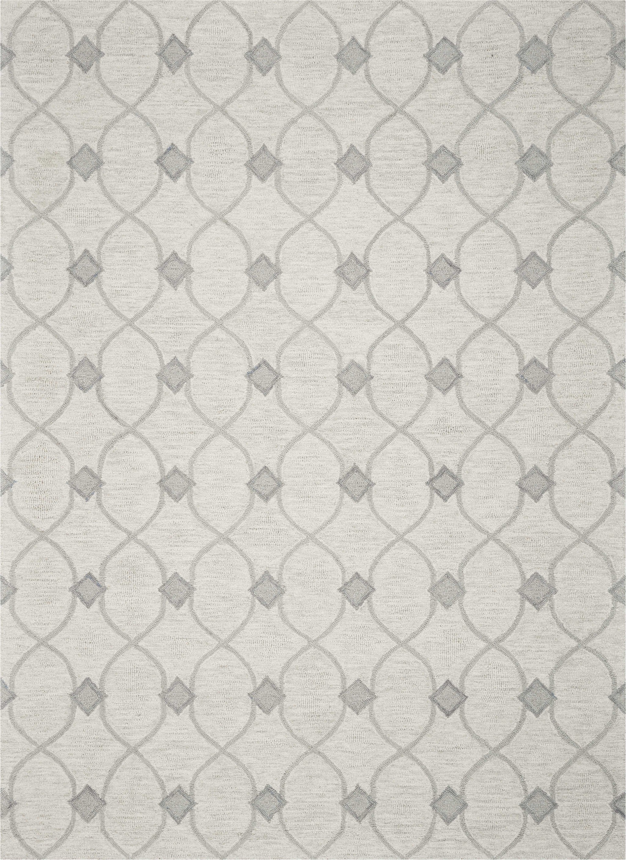 5'X7' Ivory Hand Tufted Wool Ogee Indoor Area Rug