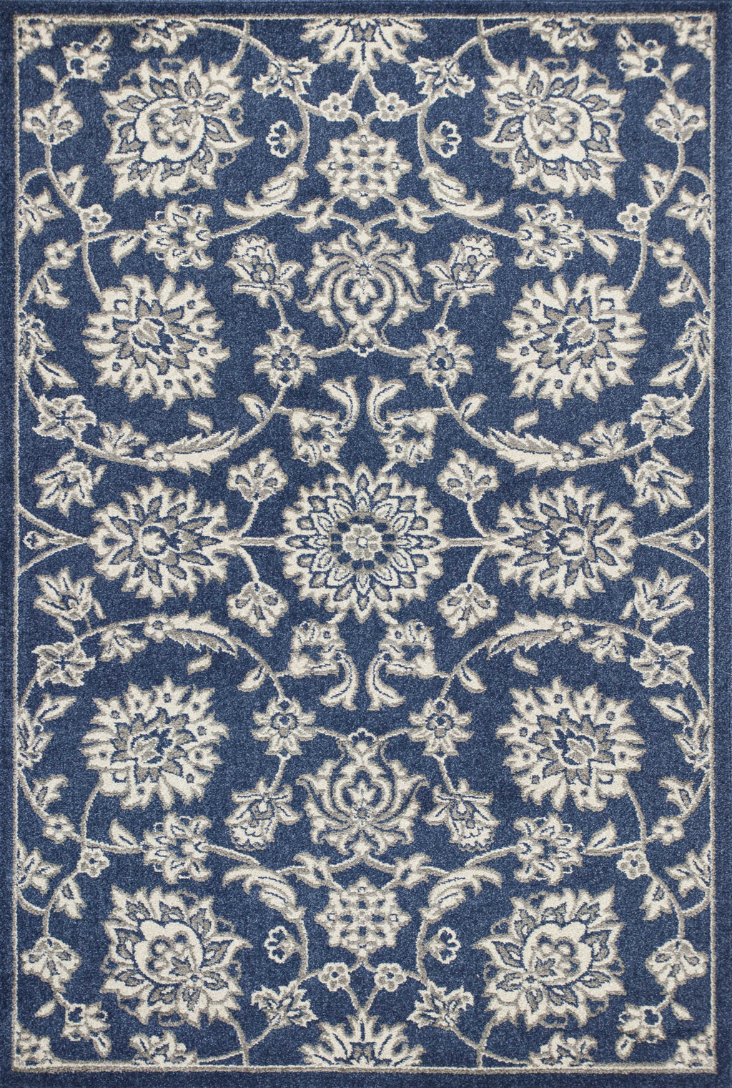 7' X 9' Denim Floral Vine Uv Treated Indoor Area Rug - 99fab 