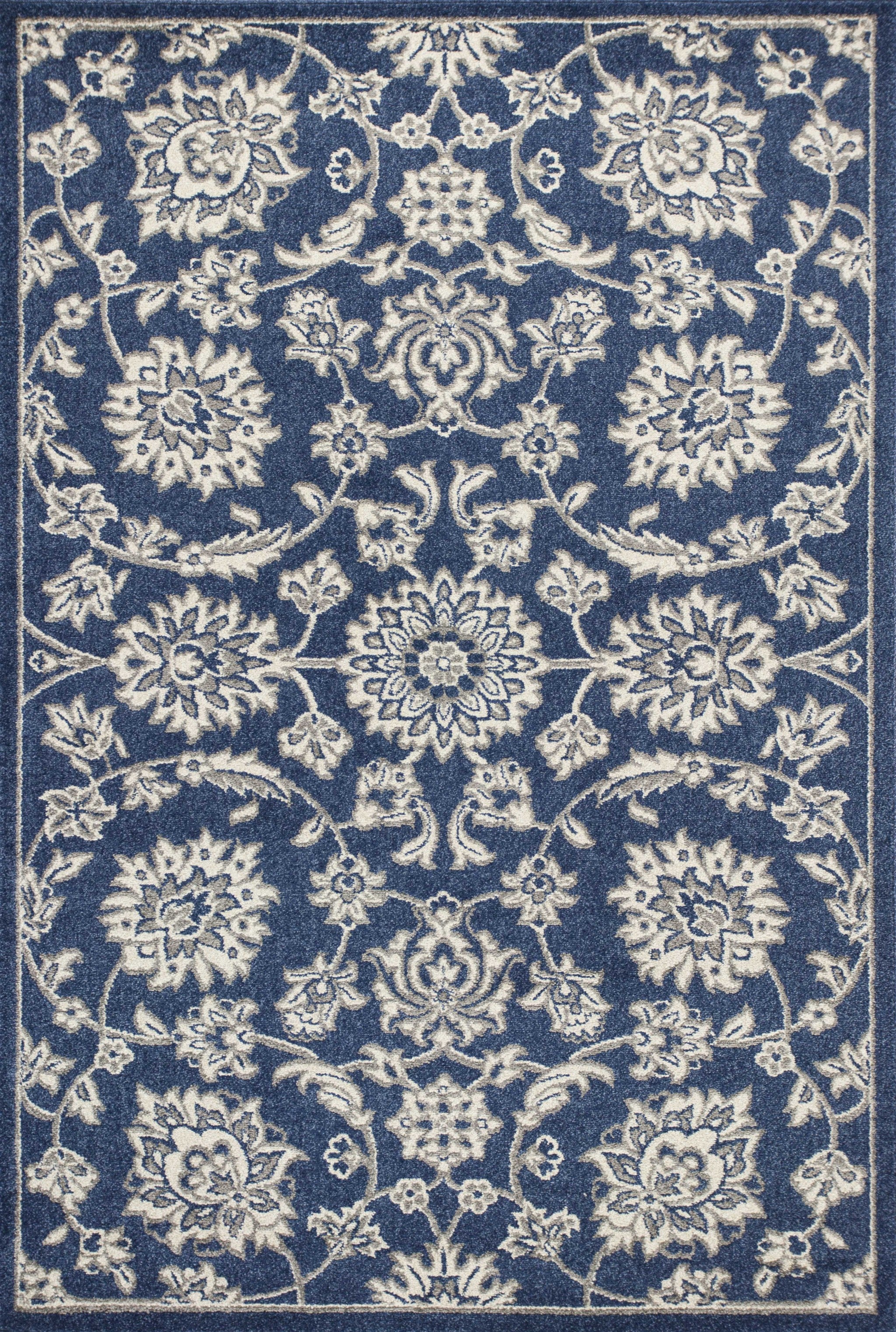 7' X 9' Denim Floral Vine Uv Treated Indoor Area Rug