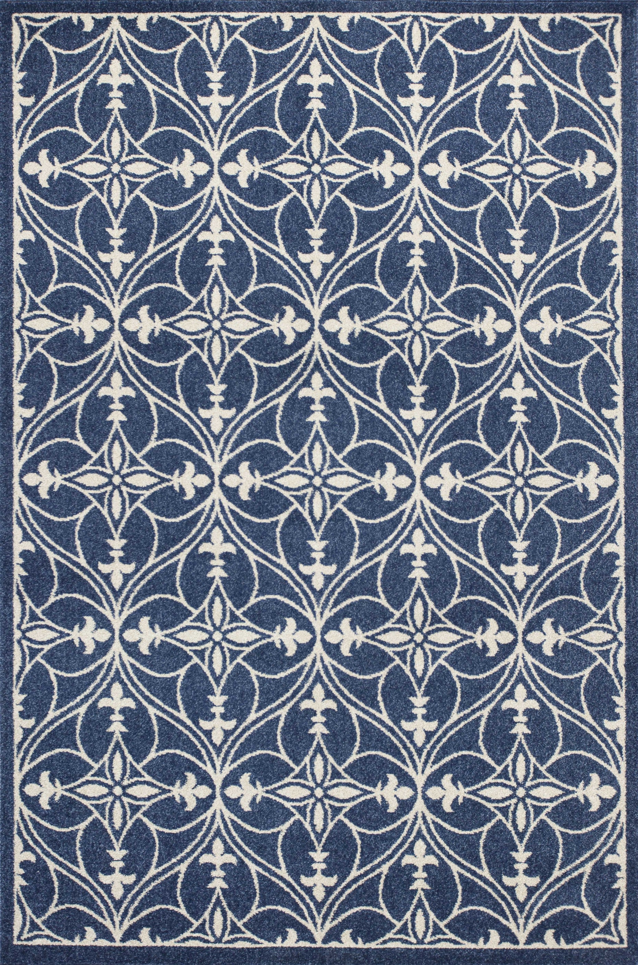 7' X 9' Denim Vintage Trellis Uv Treated Indoor Area Rug