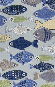 5' X 7' Light Blue School Of Fish Indoor Area Rug