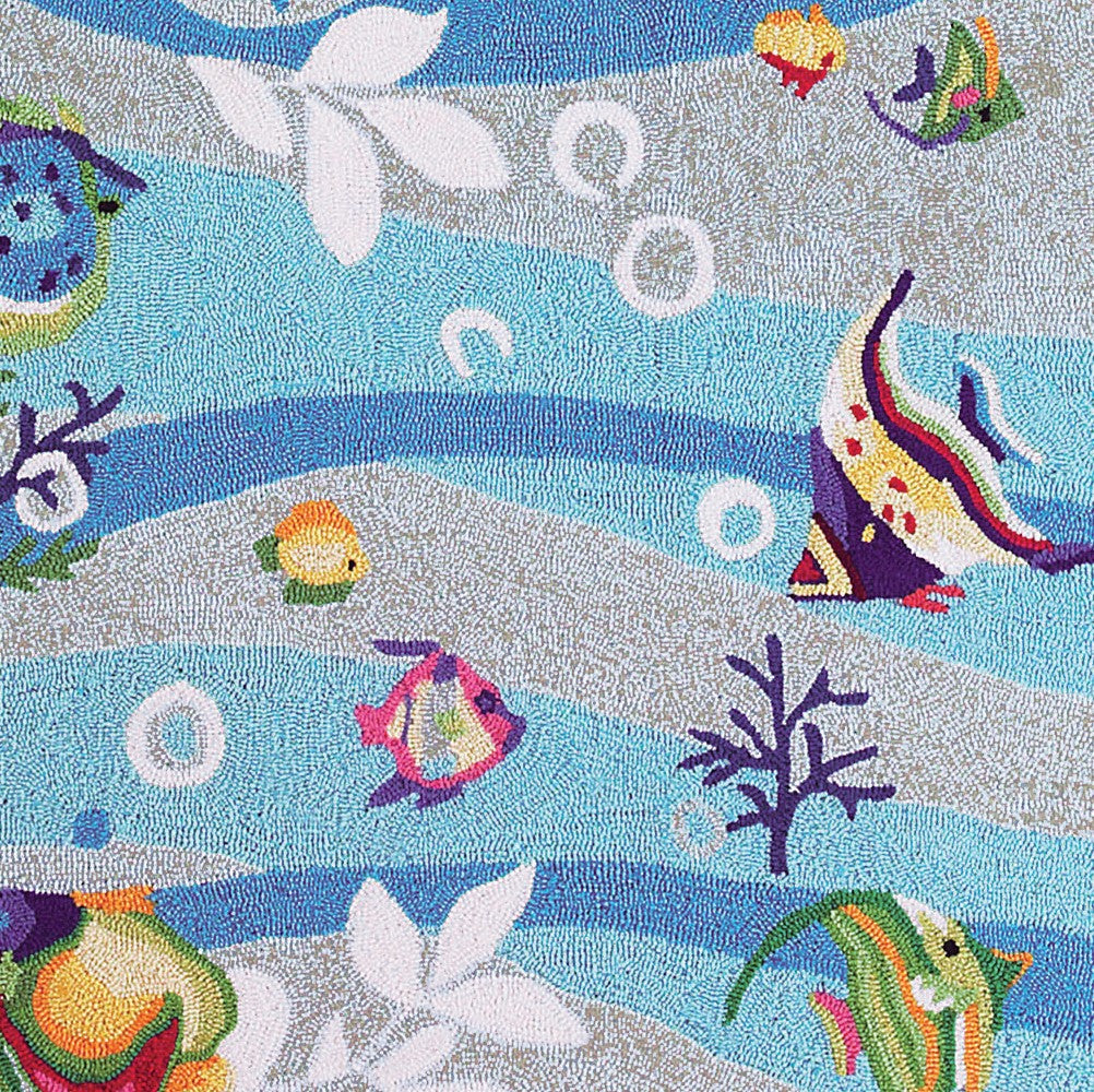 5'X8' Blue Hand Hooked Marine Life Indoor Area Rug - 99fab 