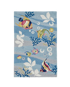 5'X8' Blue Hand Hooked Marine Life Indoor Area Rug