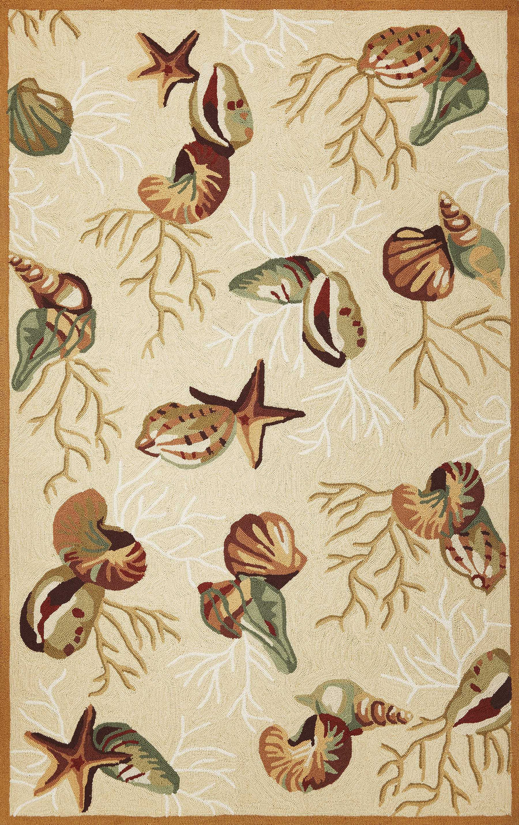 5' X 7' Beige Corals And Shells Indoor Area Rug - 99fab 