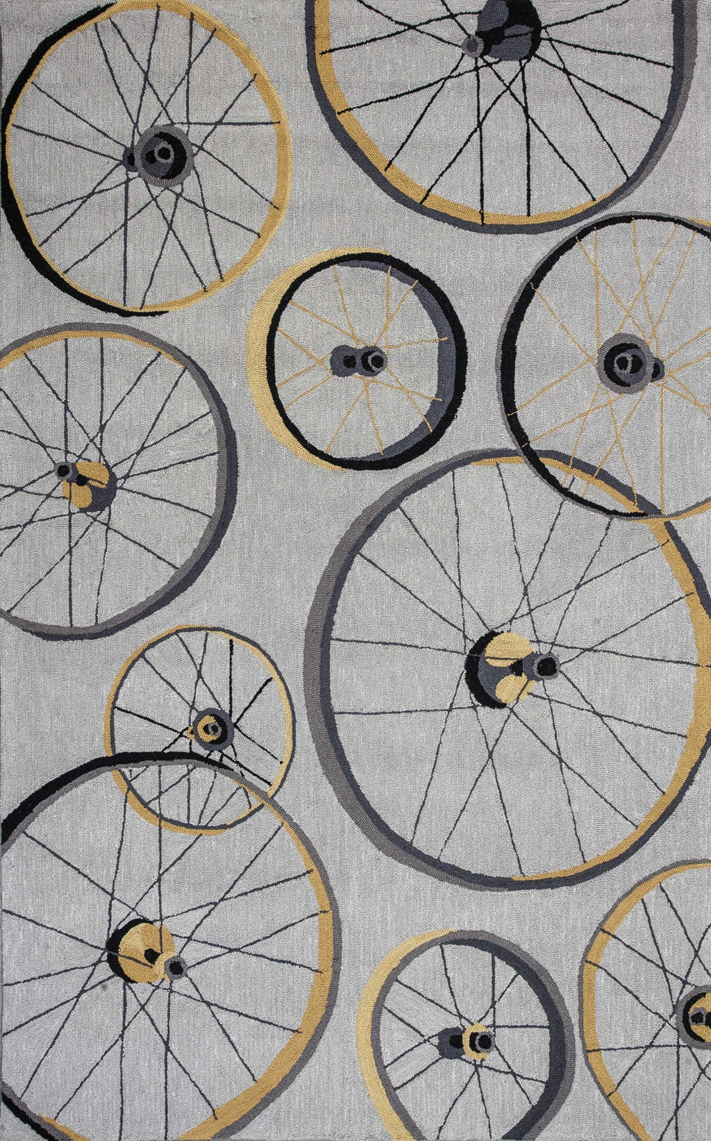 5'X8' Grey Hand Hooked Wheels Indoor Area Rug - 99fab 