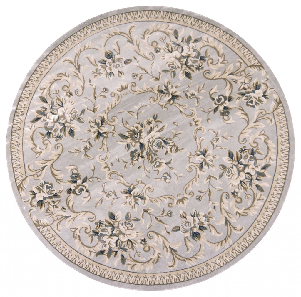 8' Light Grey Floral Round Indoor Area Rug - 99fab 