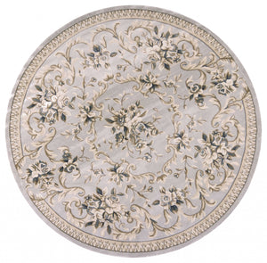 8' Light Grey Floral Round Indoor Area Rug