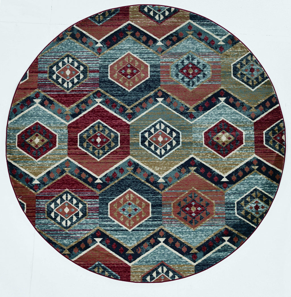 7' Round Multicolor Geometric Diamond Indoor Area Rug - 99fab 