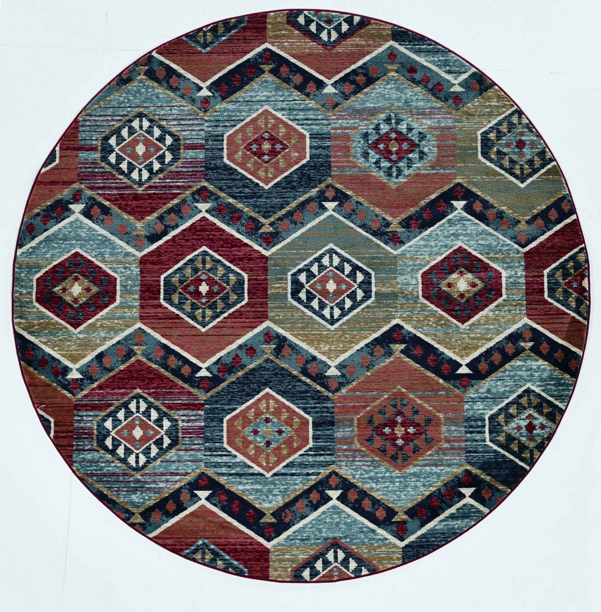 7' Round Multicolor Geometric Diamond Indoor Area Rug