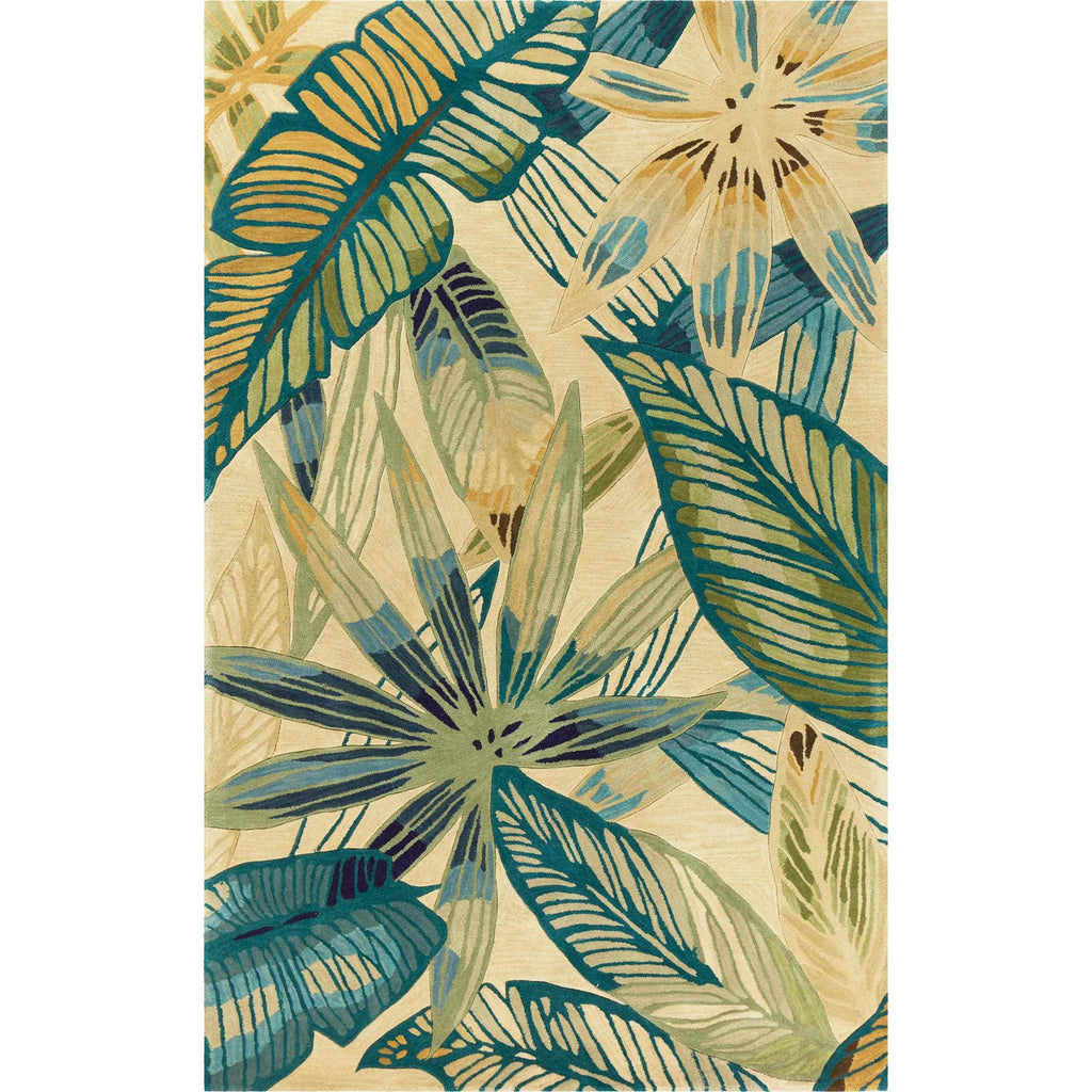 3' X 5' Ivory Or Teal Tropical Leaves Wool Indoor Area Rug - 99fab 