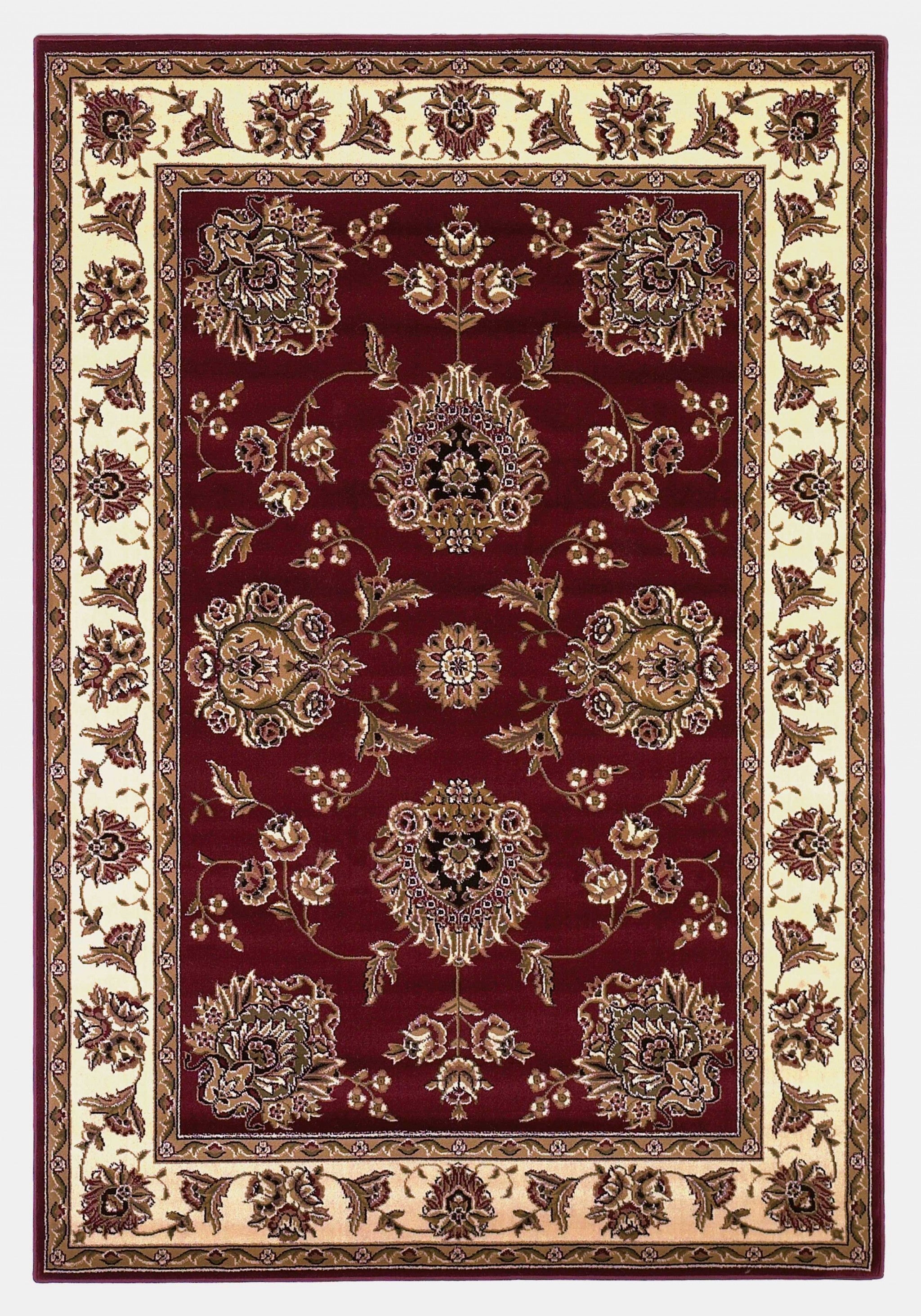 7' Octagon Red Or Ivory Floral Bordered Indoor Area Rug