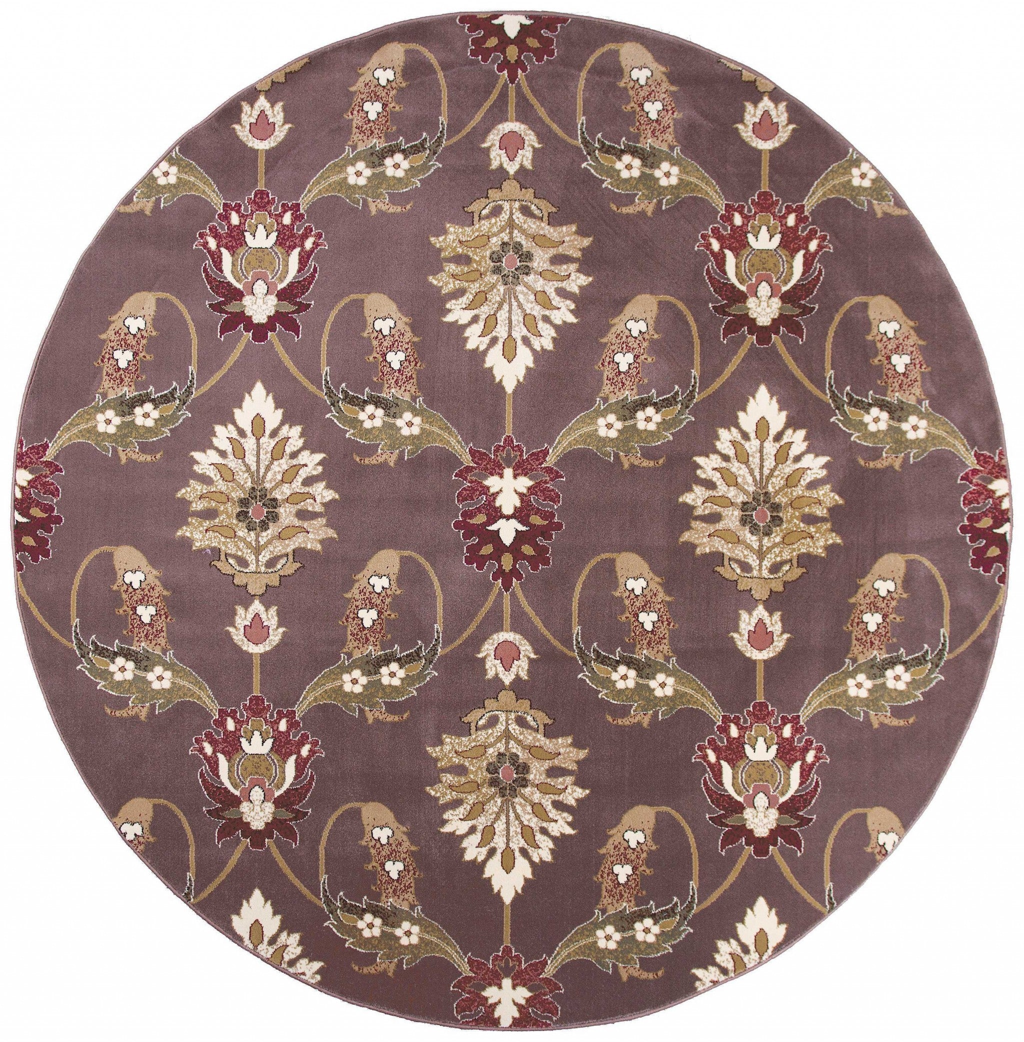 Plum Purple Machine Woven Traditional Octagon Indoor Area Rug