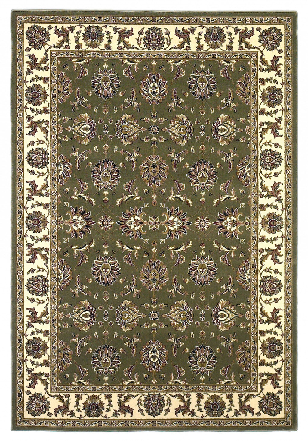 7' Octagon Green Or Ivory Floral Vines Bordered Indoor Area Rug - 99fab 