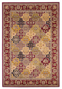 7' Octagon Red Floral Panel Bordered Indoor Area Rug