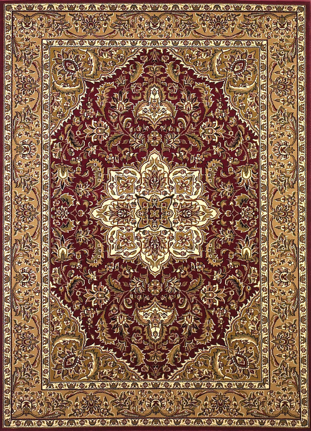 Red And Beige Octagon Medallion Area Rug