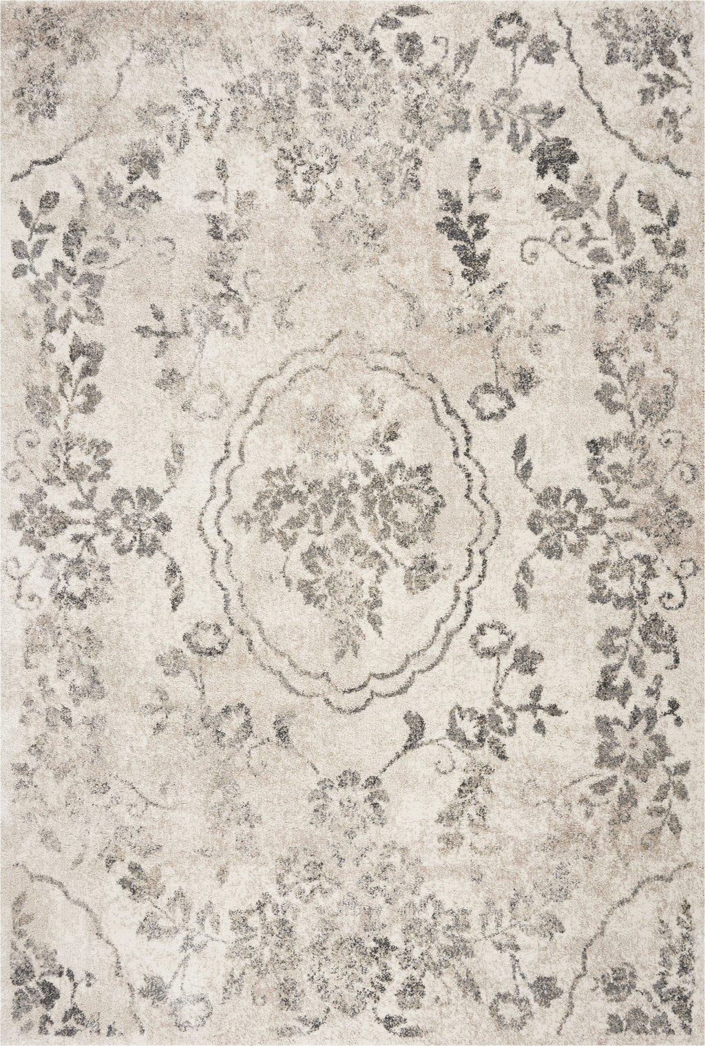 5'X8' Grey Machine Woven Distressed Floral Medallion Indoor Area Rug - 99fab 