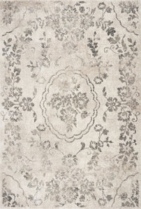 5'X8' Grey Machine Woven Distressed Floral Medallion Indoor Area Rug