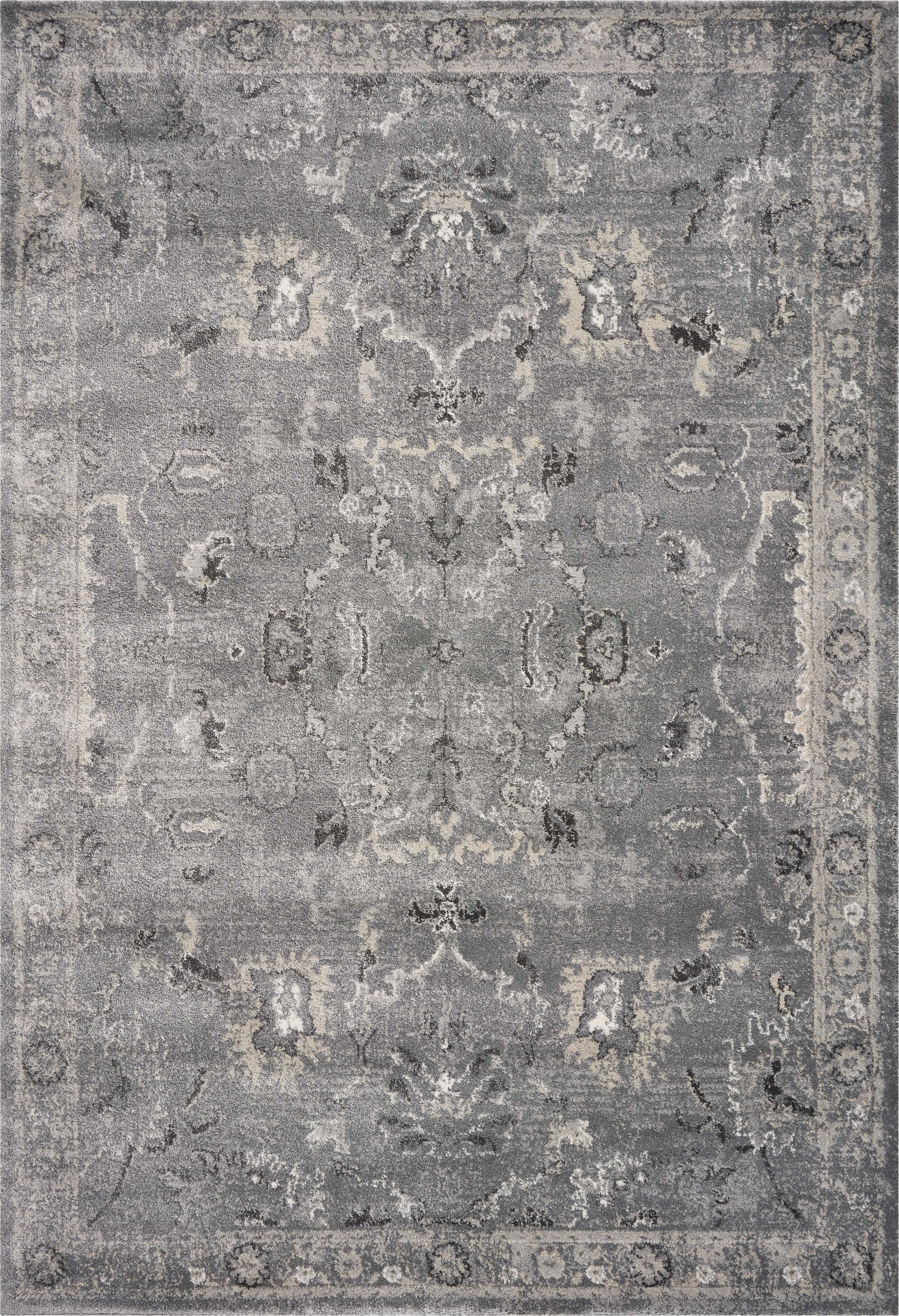 5' X 8' Grey Vintage Floral Bordered Indoor Area Rug