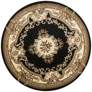 7' Round Black Or Ivory Floral Bordered Indoor Area Rug