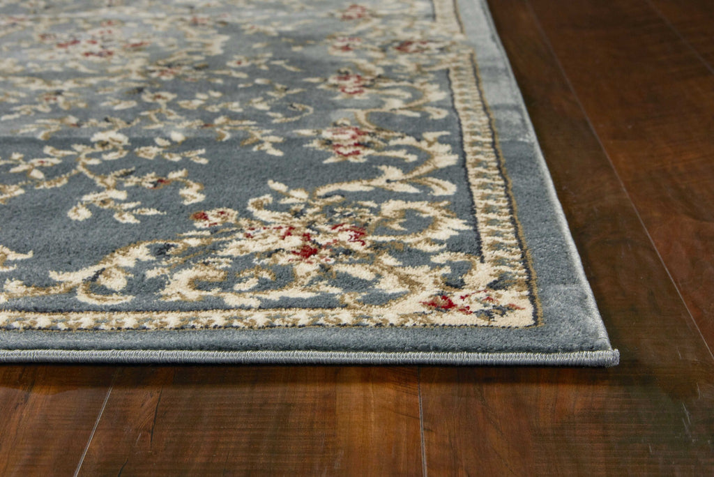 8' X 10' Slate Blue Floral Bordered Indoor Area Rug - 99fab 