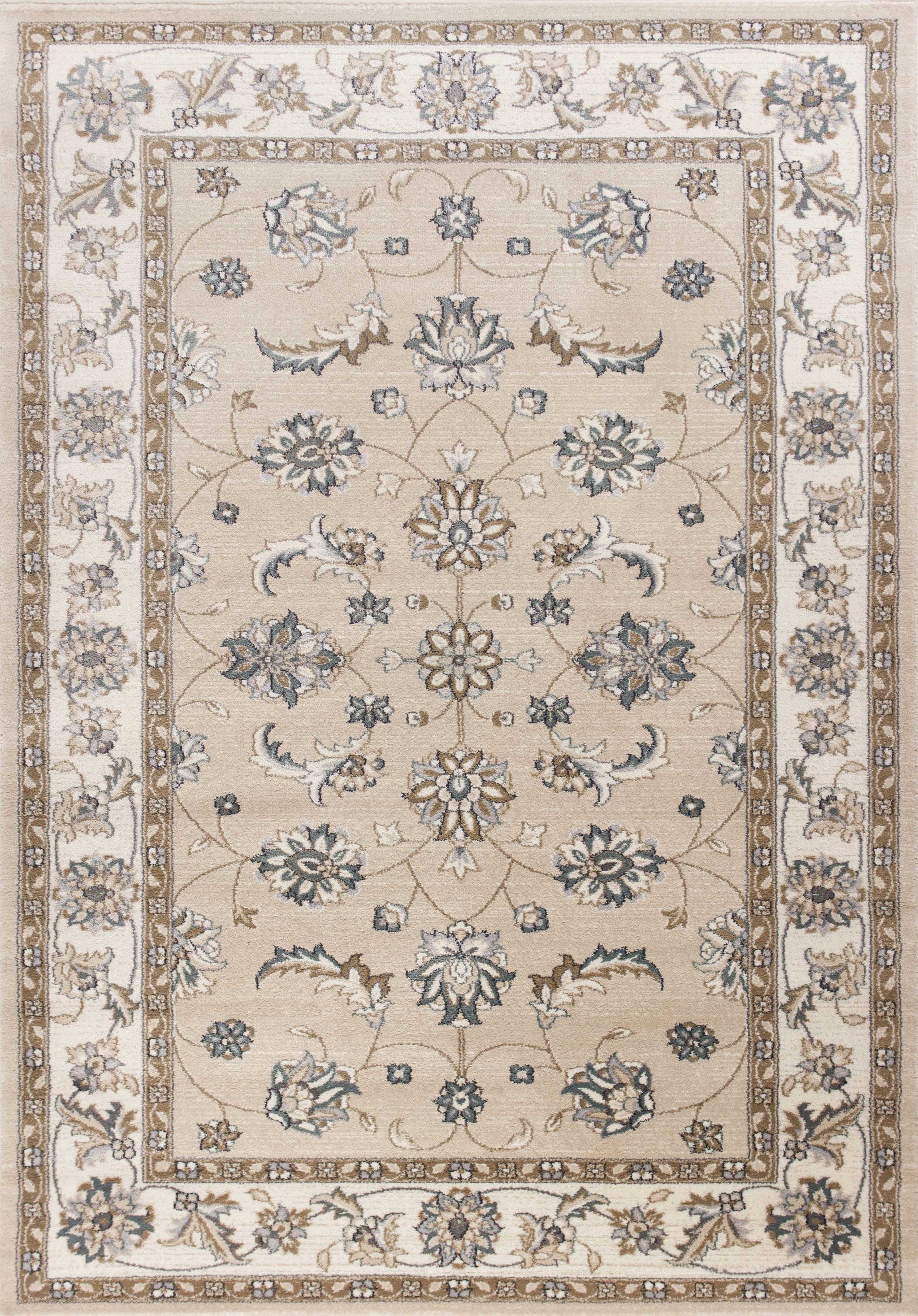 8' X 10' Beige Or Ivory Floral Vine Bordered Indoor Area Rug