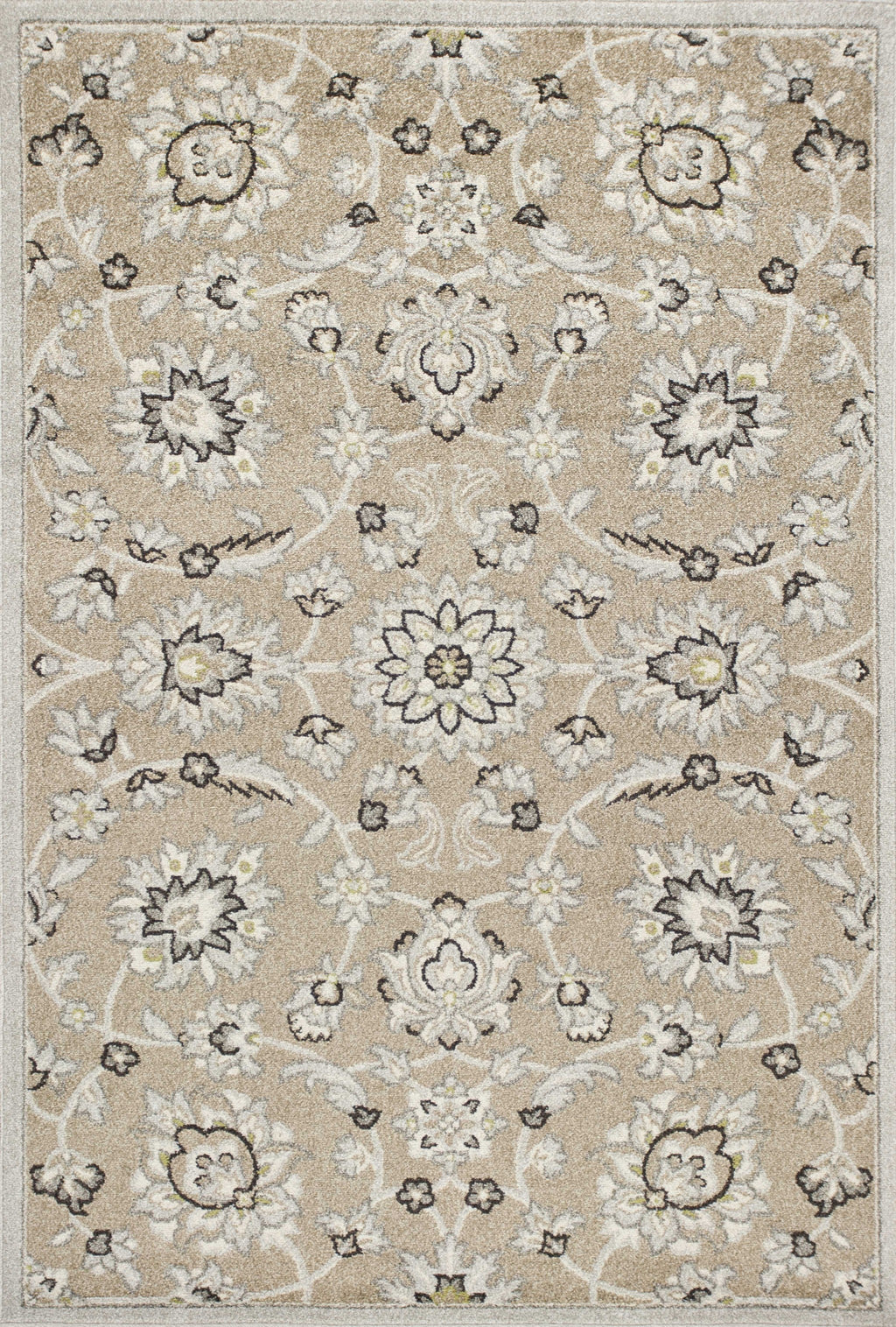 7' X 11' Beige Or Grey Floral Vines Uv Treated Indoor Area Rug - 99fab 