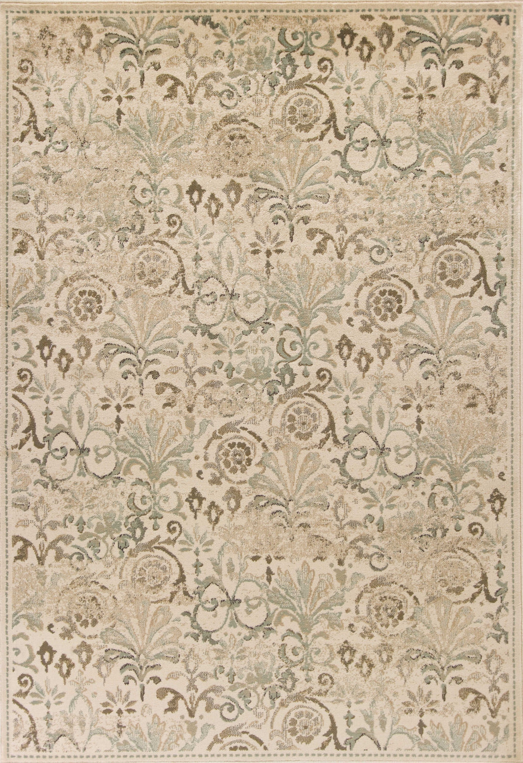 8'X11' Ivory Machine Woven Floral Traditional Indoor Area Rug - 99fab 