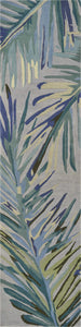 2' X 10' Grey Or Blue Tropical Leaves Wool Indoor Runner Rug