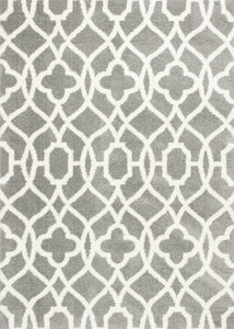 5'X8' Grey Ivory Machine Woven Ogee Indoor Area Rug