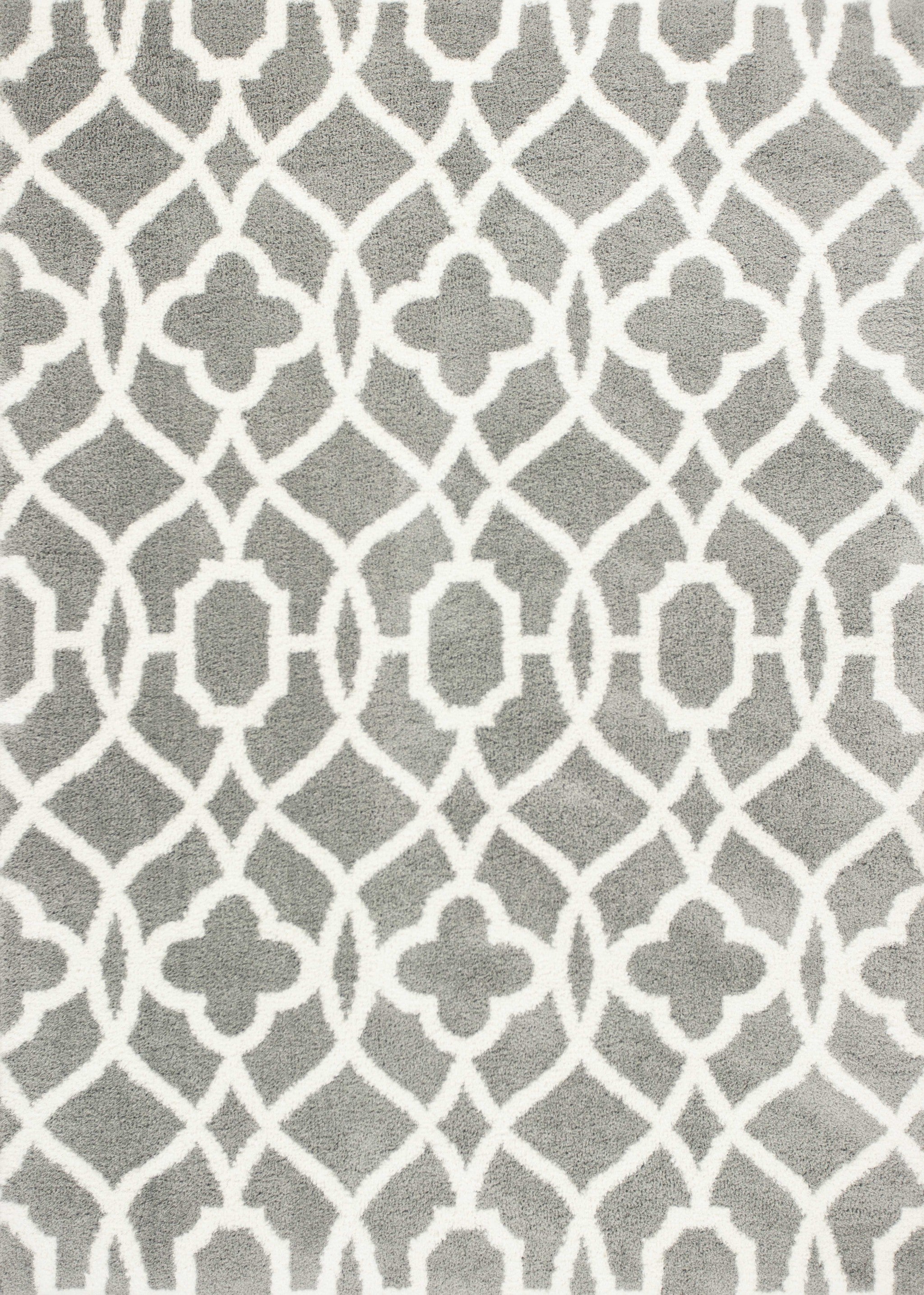 5'X8' Grey Ivory Machine Woven Ogee Indoor Area Rug