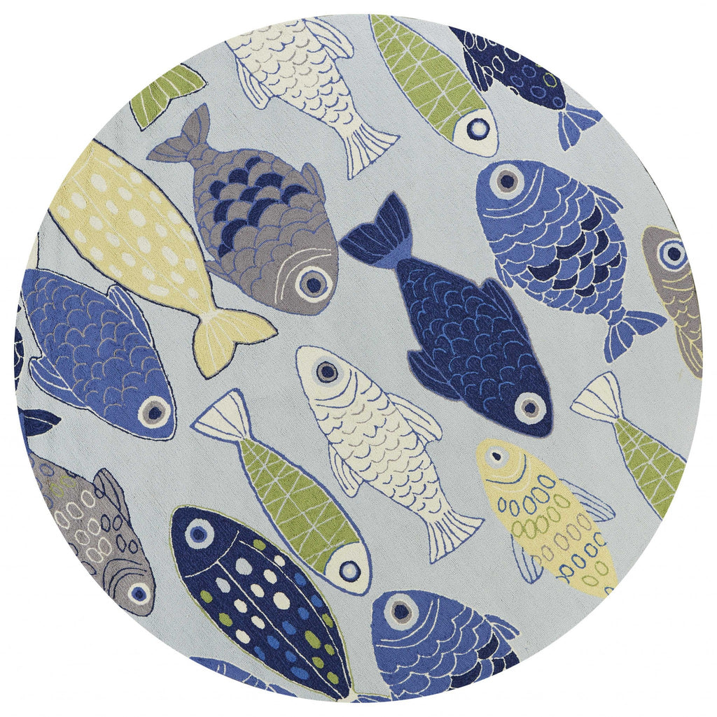 7' Round Light Blue School Of Fish Indoor Area Rug - 99fab 