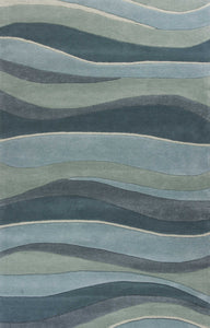 5'X8' Ocean Blue Teal Hand Tufted Abstract Waves Indoor Area Rug