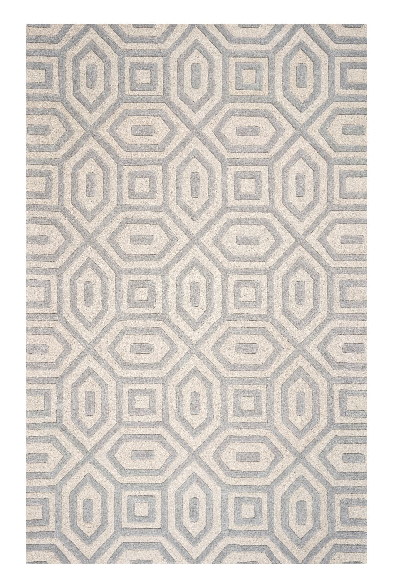 5'X8' Grey Hand Tufted Geometric Indoor Area Rug