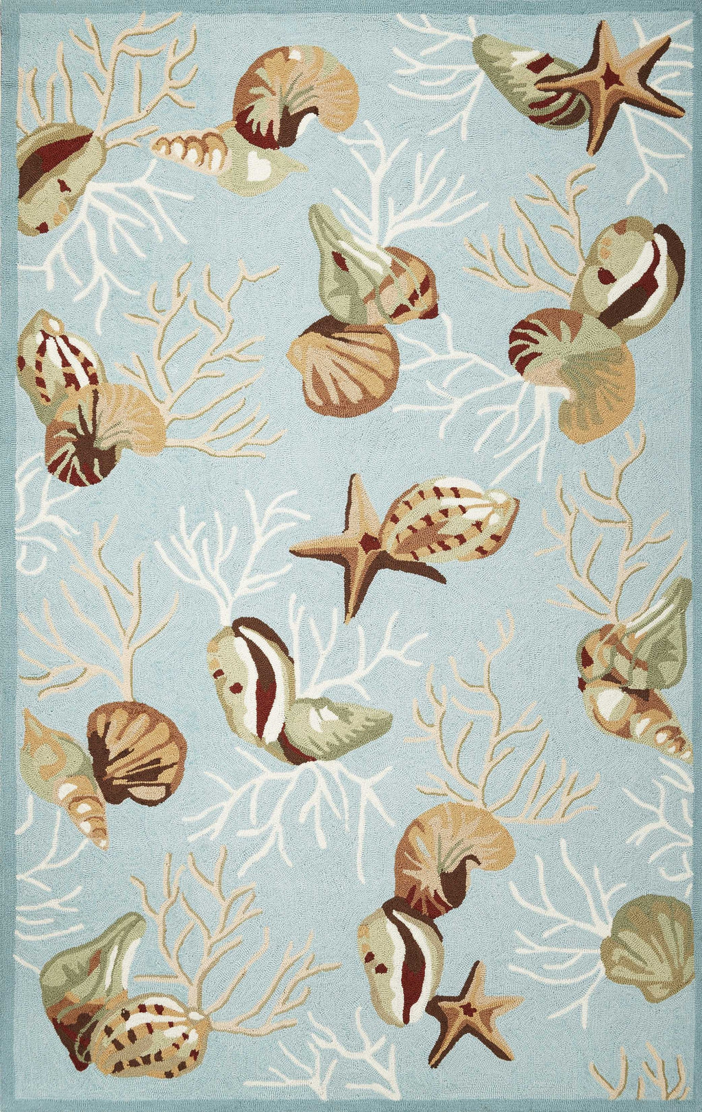 2'X3' Blue Hand Hooked Sea Shells Indoor Accent Rug - 99fab 