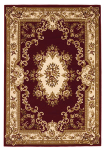 2'X3' Red Ivory Machine Woven Hand Carved Floral Medallion Indoor Accent Rug