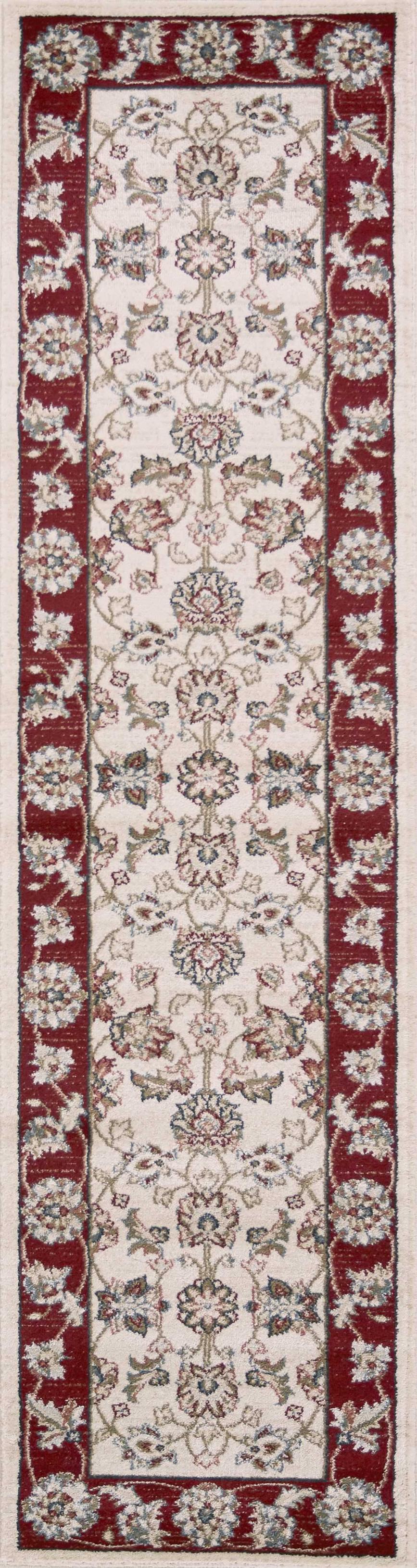 8' Ivory Red Bordered Floral Indoor Runner Rug - 99fab 