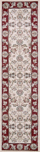 8' Ivory Red Bordered Floral Indoor Runner Rug