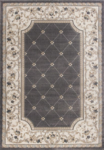 3'X5' Grey Ivory Bordered Floral Indoor Area Rug