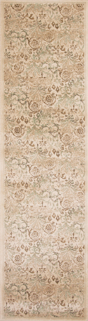 7' Ivory Machine Woven Floral Traditional Indoor Runner Rug