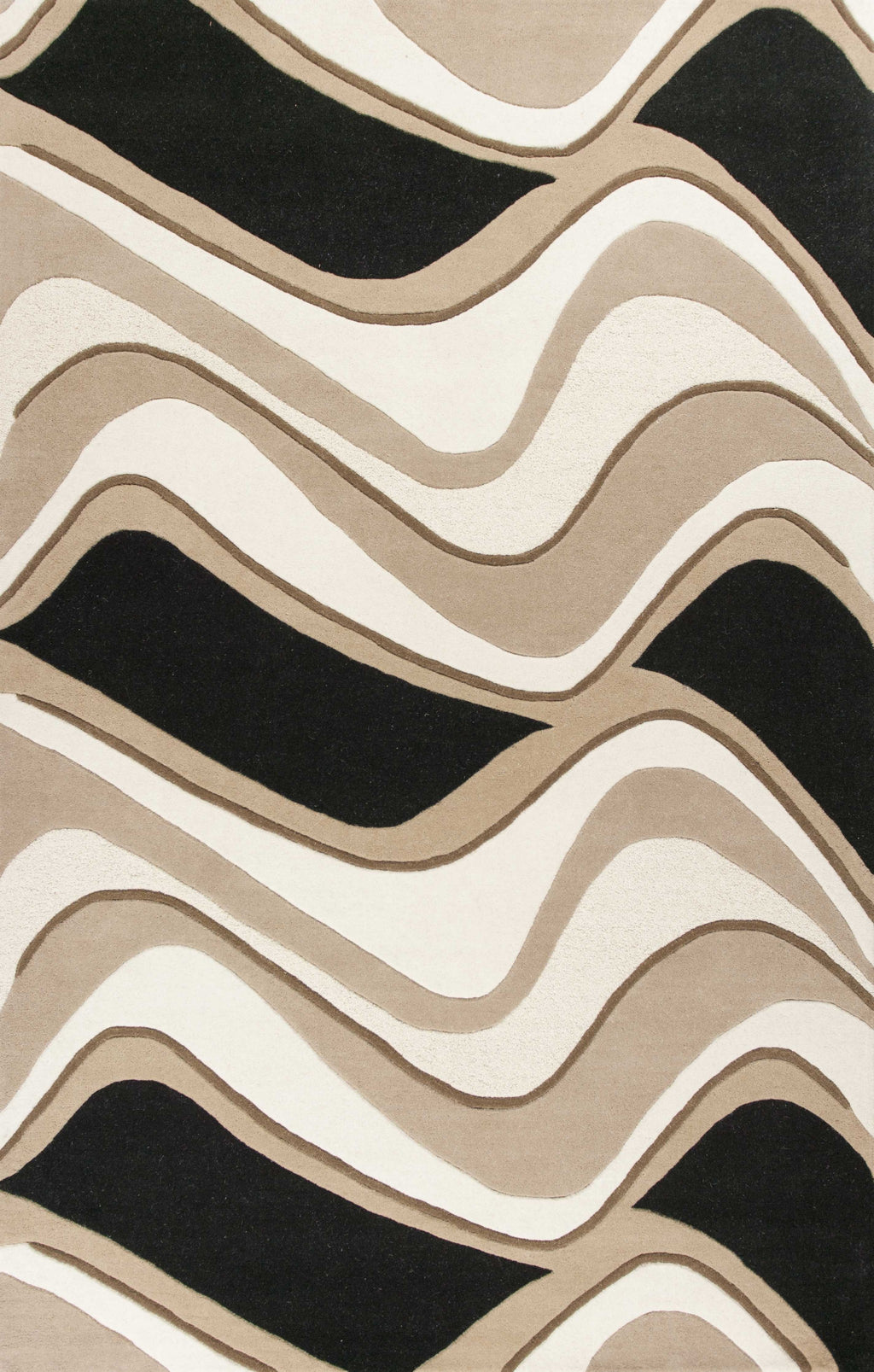 2' X 4' Black Or Beige Waves Wool Area Rug - 99fab 