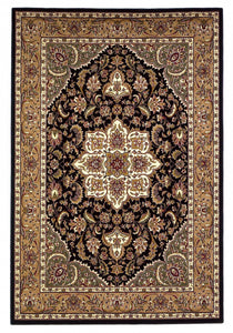 3'X5' Black Beige Machine Woven Floral Medallion Indoor Area Rug