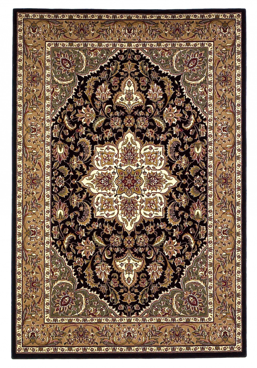 3'X5' Black Beige Machine Woven Floral Medallion Indoor Area Rug - 99fab 