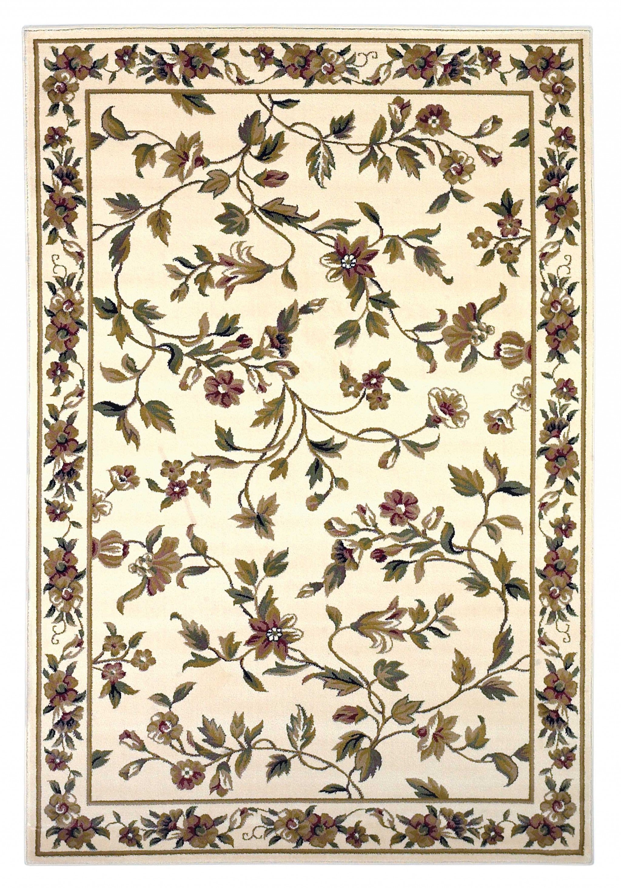 3'X5' Ivory Machine Woven Floral Vines Indoor Area Rug