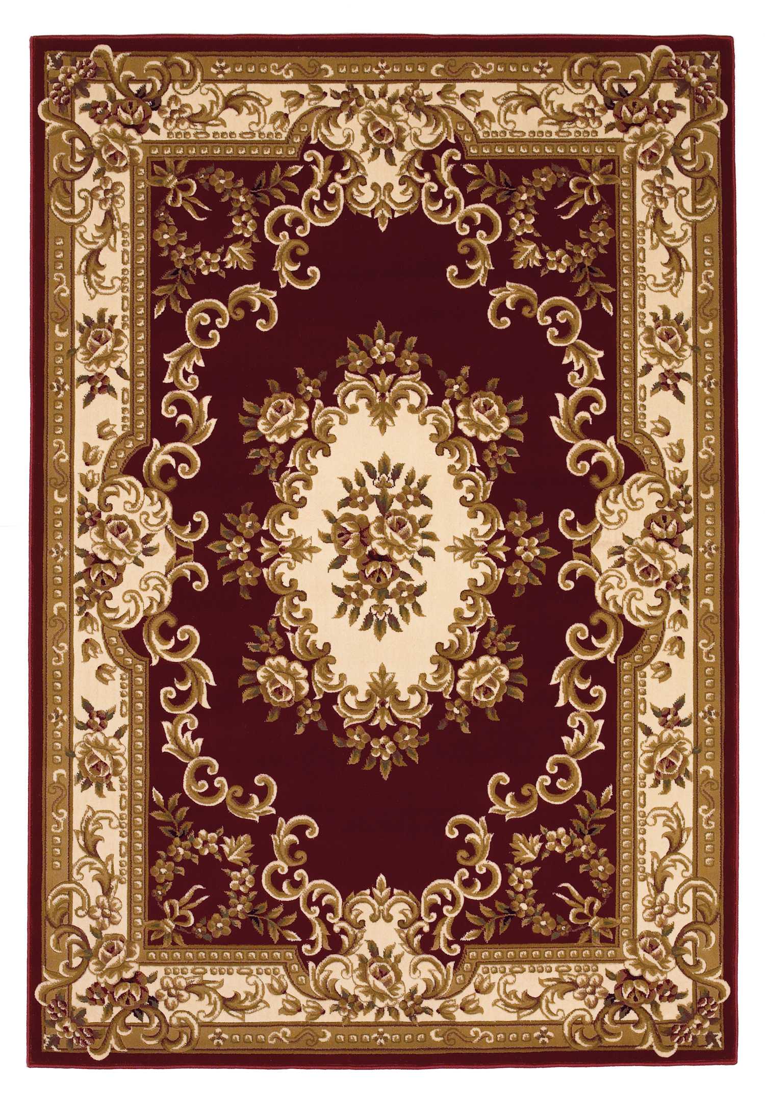 3'X5' Red Ivory Machine Woven Hand Carved Floral Medallion Indoor Area Rug