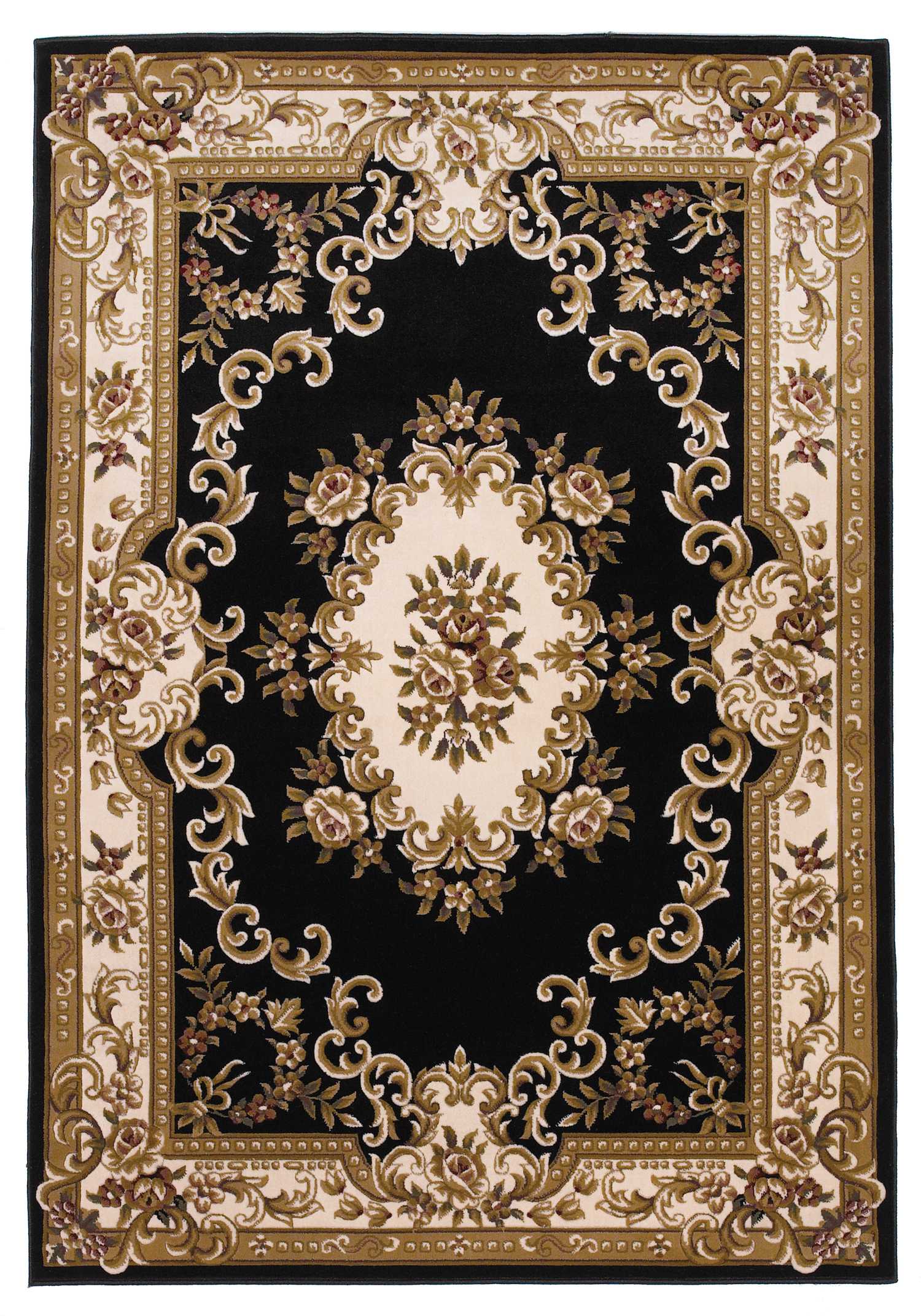 3'X5' Black Ivory Machine Woven Hand Carved Floral Medallion Indoor Area Rug