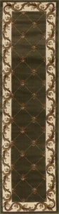 2' X 8' Green Fleur De Lis Runner Rug