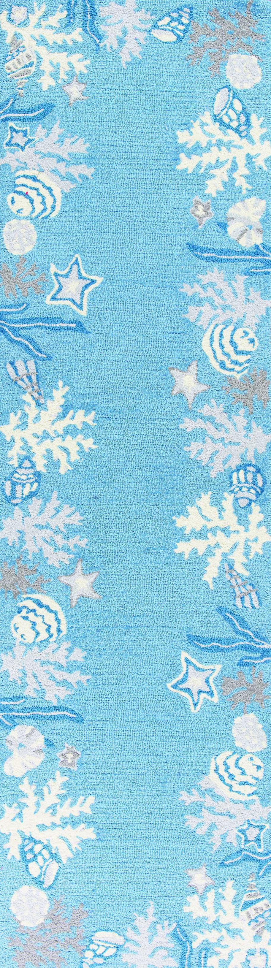 2' X 7' Sea Blue Costal Runner Rug - 99fab 