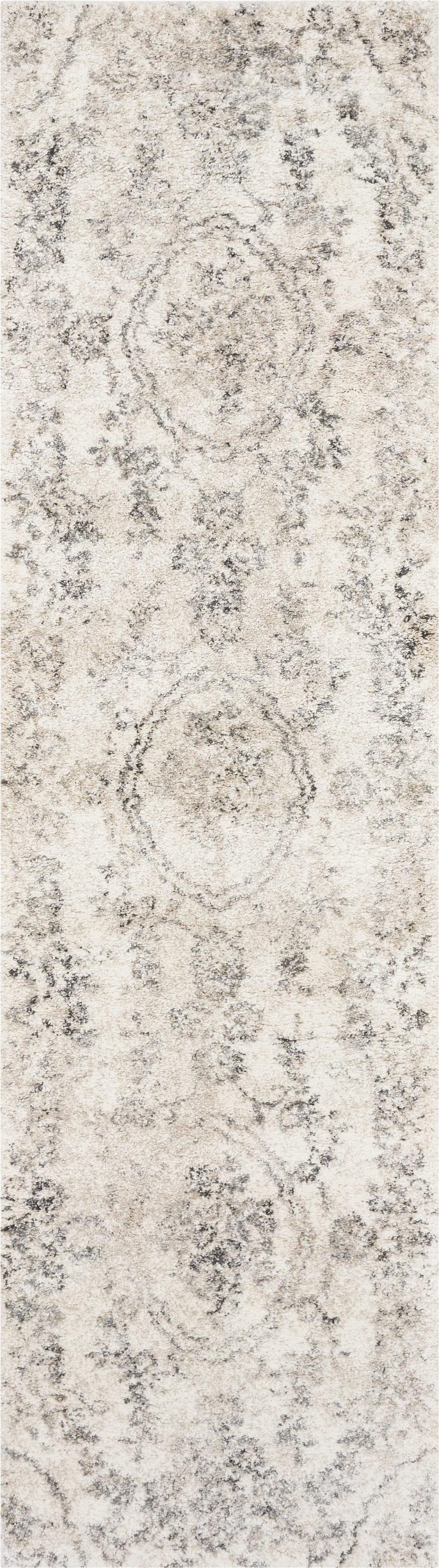 7' Grey Machine Woven Distressed Floral Medallion Indoor Runner Rug - 99fab 