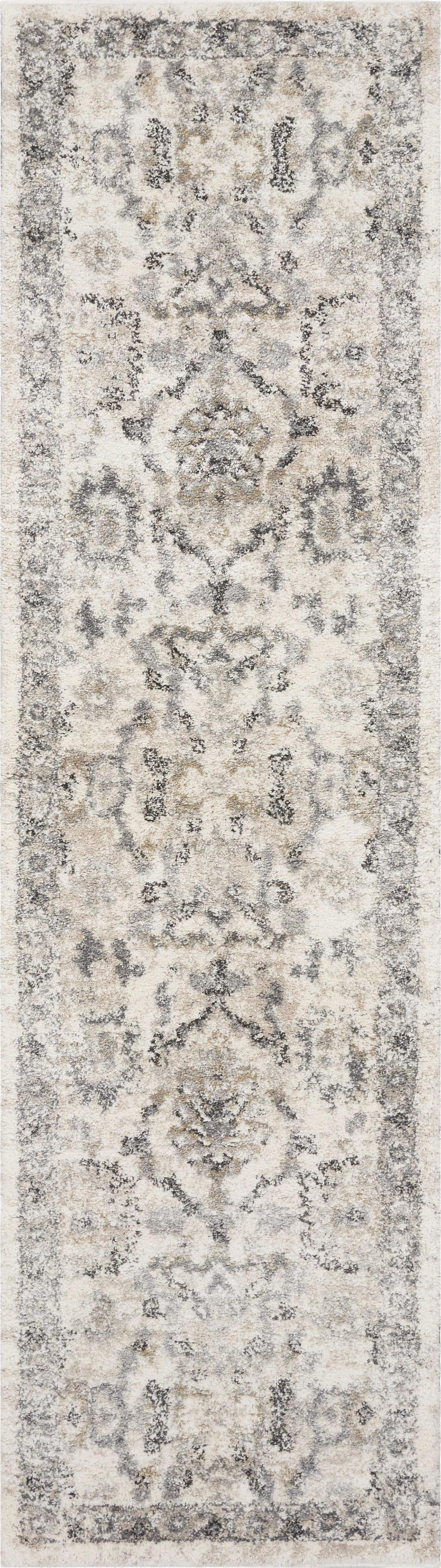 7' Ivory Machine Woven Distressed Floral Traditional Indoor Runner Rug - 99fab 